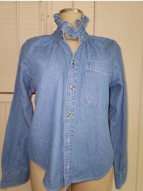 KMJ DENIM RUFFLE COLLAR SHIRT